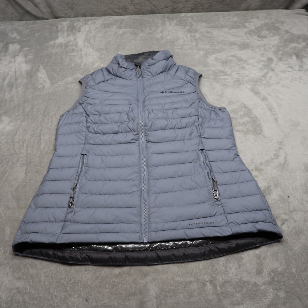 Columbia Vest Womens Small Grey White Out Insulated Omni-Heat Quilted Puffer